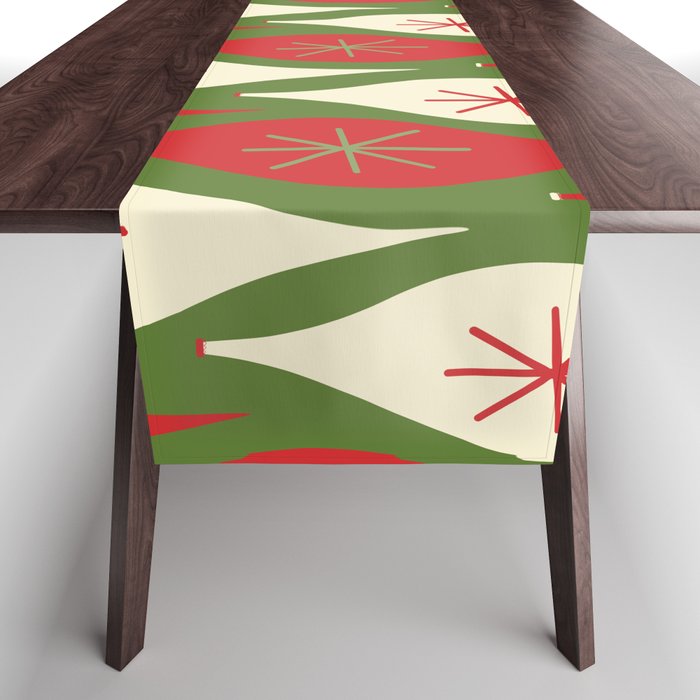 Retro Christmas Ornaments Pattern Green Red Cream Table Runner Gallery Image 1
