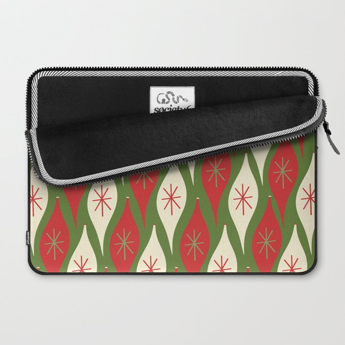 Retro Christmas Ornaments Pattern Green Red Cream Laptop Sleeve Gallery Image 2