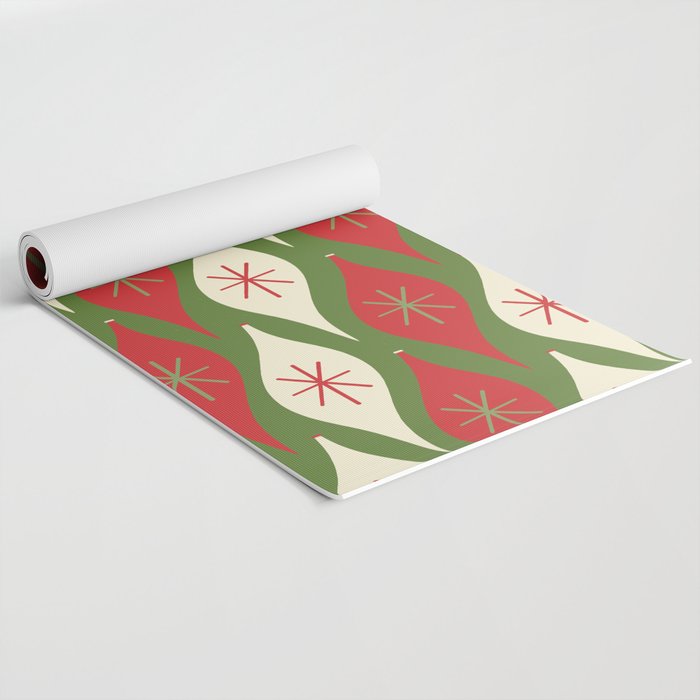 Retro Christmas Ornaments Pattern Green Red Cream Yoga Mat Gallery Image 2