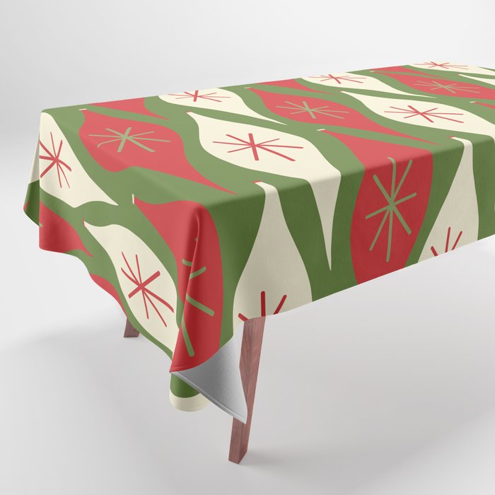 Retro Christmas Ornaments Pattern Green Red Cream Tablecloth Gallery Image 1