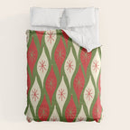 Retro Christmas Ornaments Pattern Green Red Cream Comforter Gallery Image 6