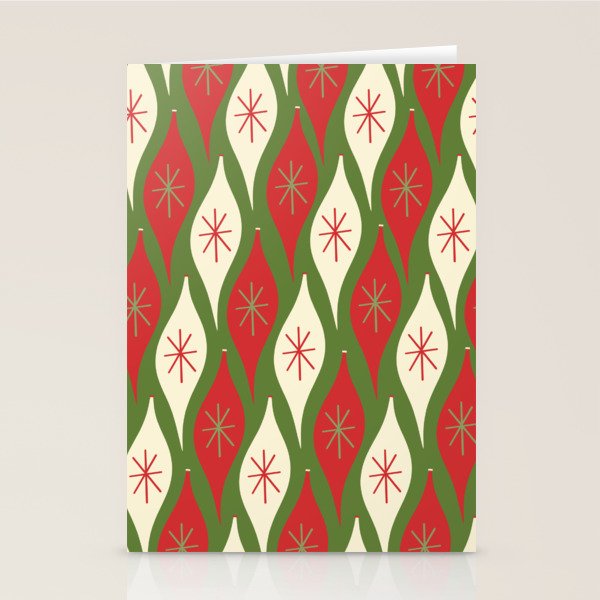 Retro Christmas Ornaments Pattern Green Red Cream Stationery Card Gallery Image 2