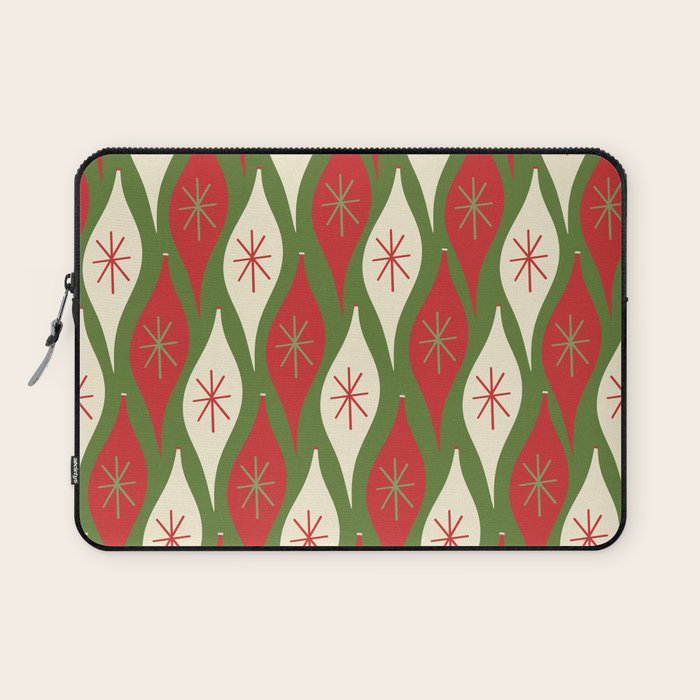 Retro Christmas Ornaments Pattern Green Red Cream Laptop Sleeve Gallery Image 1