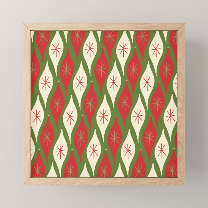Retro Christmas Ornaments Pattern Green Red Cream Mini Art Print Gallery Image 1