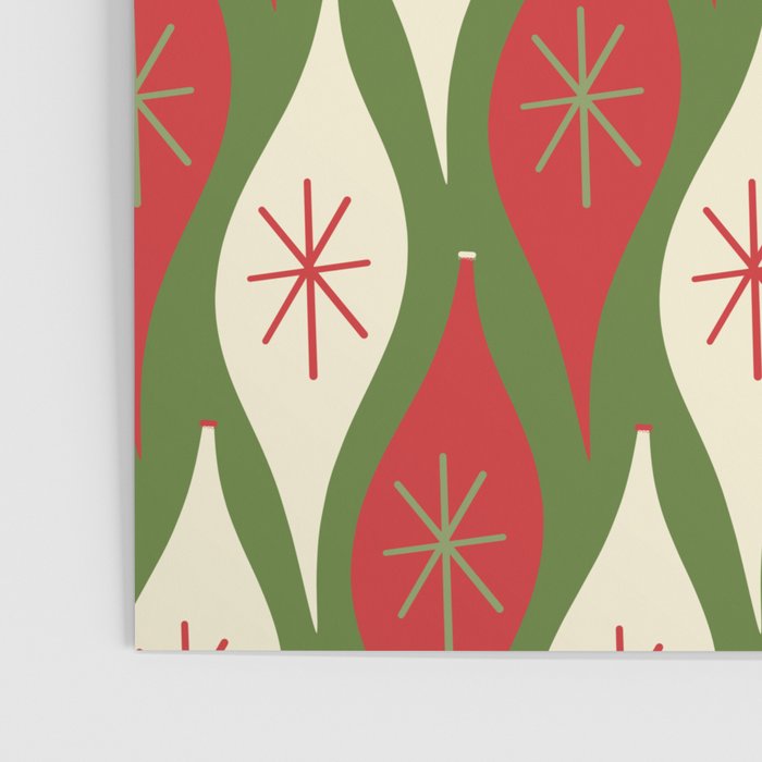 Retro Christmas Ornaments Pattern Green Red Cream Poster Gallery Image 3