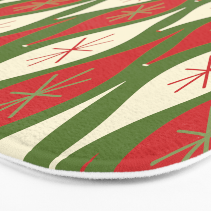 Retro Christmas Ornaments Pattern Green Red Cream Bath Mat Gallery Image 3