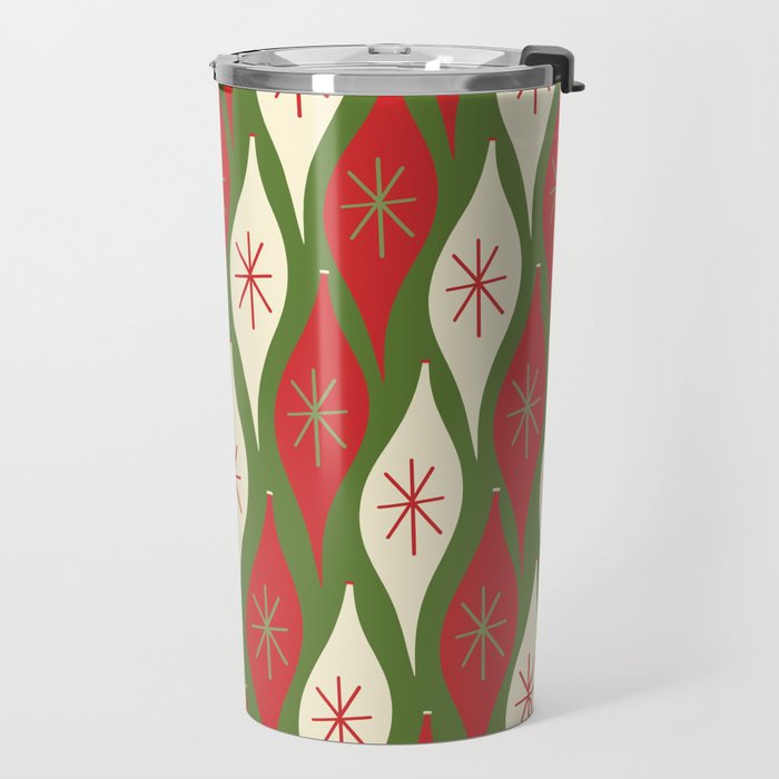 Retro Christmas Ornaments Pattern Green Red Cream Travel Mug Gallery Image 2
