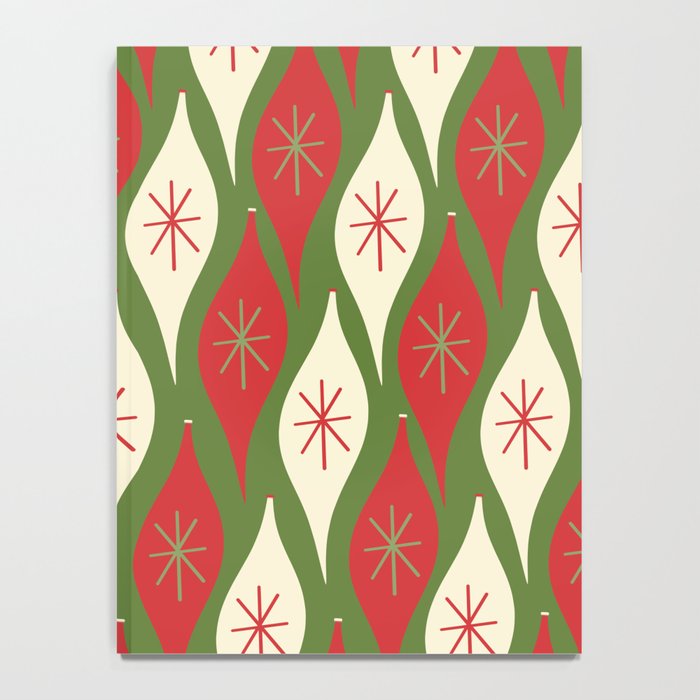 Retro Christmas Ornaments Pattern Green Red Cream Notebook Gallery Image 4