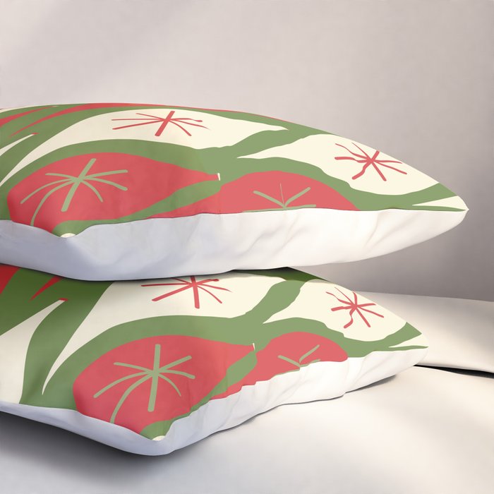 Retro Christmas Ornaments Pattern Green Red Cream Pillow Sham Gallery Image 3
