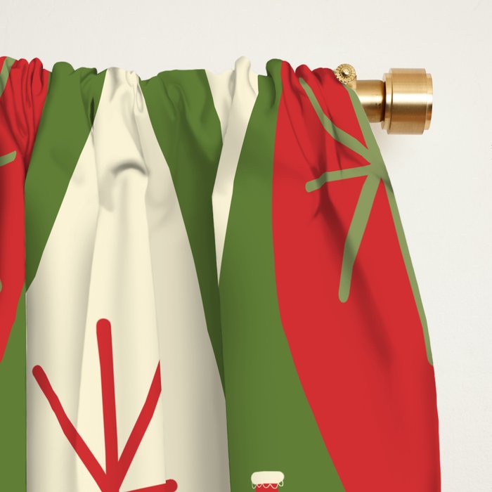 Retro Christmas Ornaments Pattern Green Red Cream Window Curtain Gallery Image 2