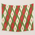 Retro Christmas Ornaments Pattern Green Red Cream Wall Tapestry Gallery Image 4