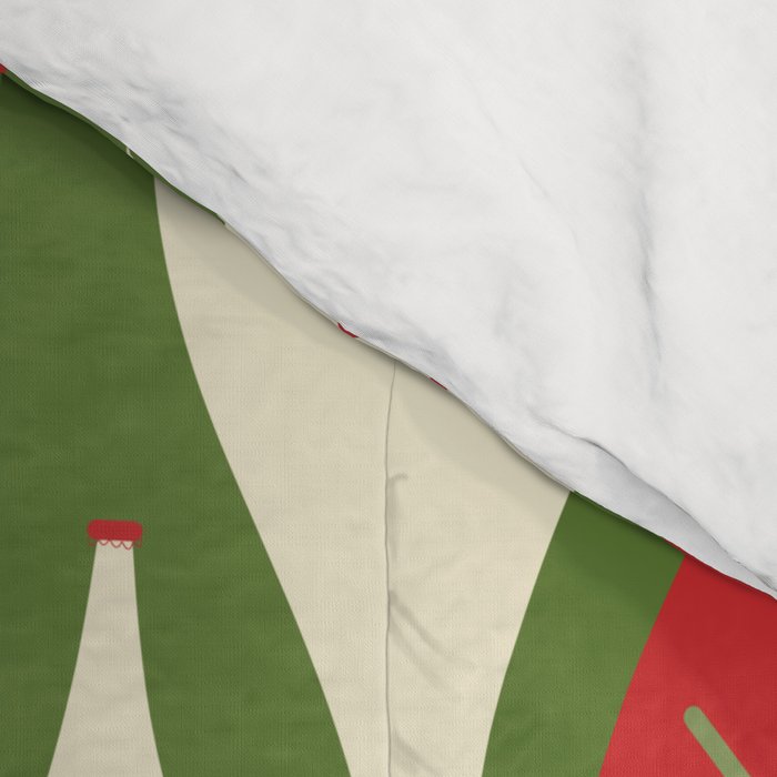 Retro Christmas Ornaments Pattern Green Red Cream Comforter Gallery Image 4