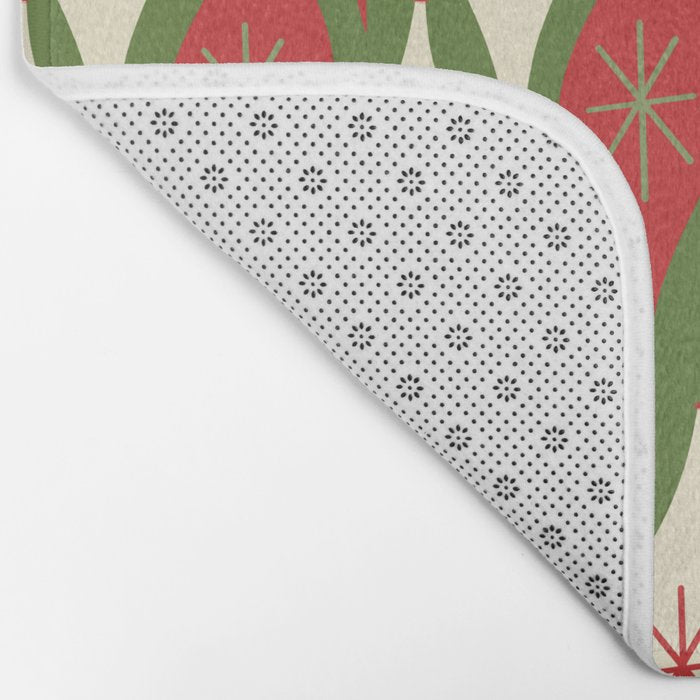 Retro Christmas Ornaments Pattern Green Red Cream Bath Mat Gallery Image 2
