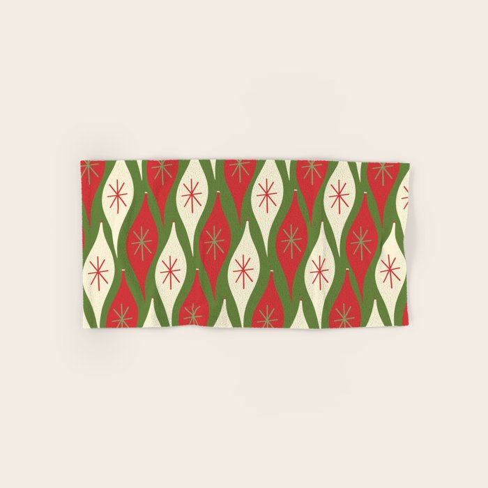 Retro Christmas Ornaments Pattern Green Red Cream Bath Towel Gallery Image 1