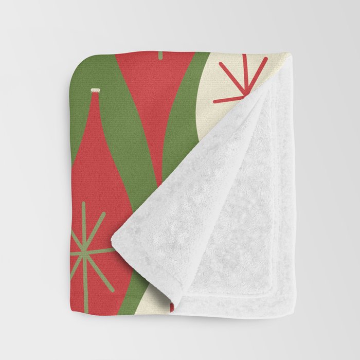 Retro Christmas Ornaments Pattern Green Red Cream Throw Blanket Gallery Image 3