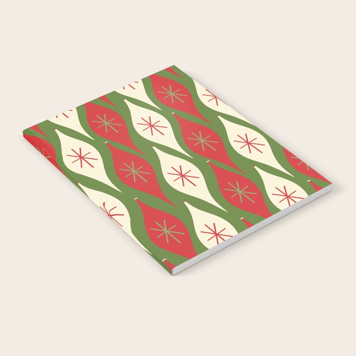Retro Christmas Ornaments Pattern Green Red Cream Notebook Gallery Image 1
