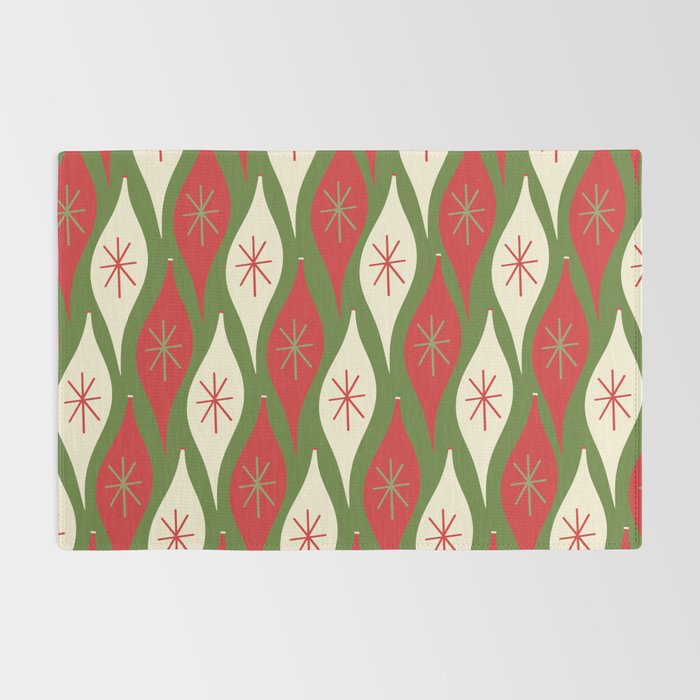 Retro Christmas Ornaments Pattern Green Red Cream Rug Gallery Image 2