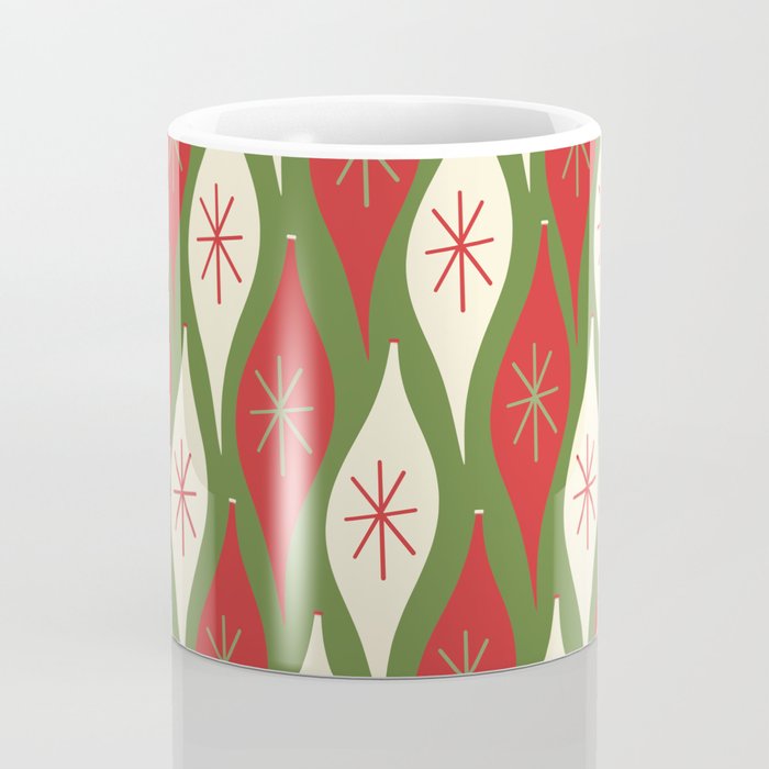 Retro Christmas Ornaments Pattern Green Red Cream Coffee Mug Gallery Image 4