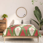 Retro Christmas Ornaments Pattern Green Red Cream Comforter Gallery Image 3