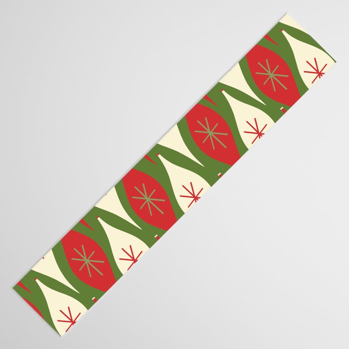 Retro Christmas Ornaments Pattern Green Red Cream Table Runner Gallery Image 3