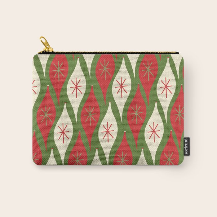 Retro Christmas Ornaments Pattern Green Red Cream Carry All Pouch Gallery Image 1