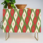 Retro Christmas Ornaments Pattern Green Red Cream Credenza Gallery Image 1