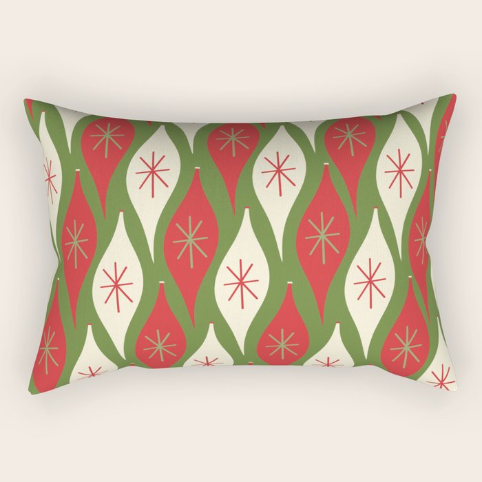 Retro Christmas Ornaments Pattern Green Red Cream Rectangular Pillow Gallery Image 1