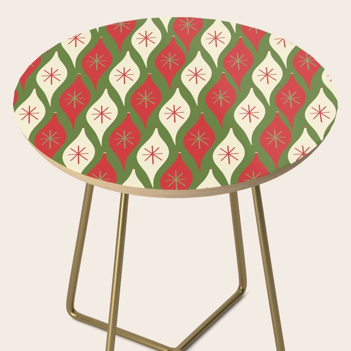Retro Christmas Ornaments Pattern Green Red Cream Side Table Gallery Image 2