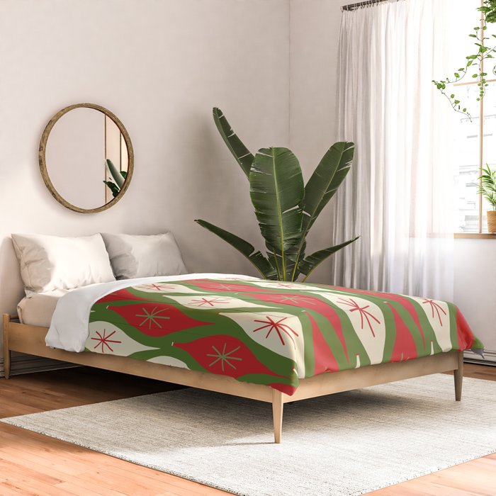 Retro Christmas Ornaments Pattern Green Red Cream Comforter Gallery Image 2