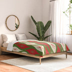 Retro Christmas Ornaments Pattern Green Red Cream Comforter Gallery Image 2