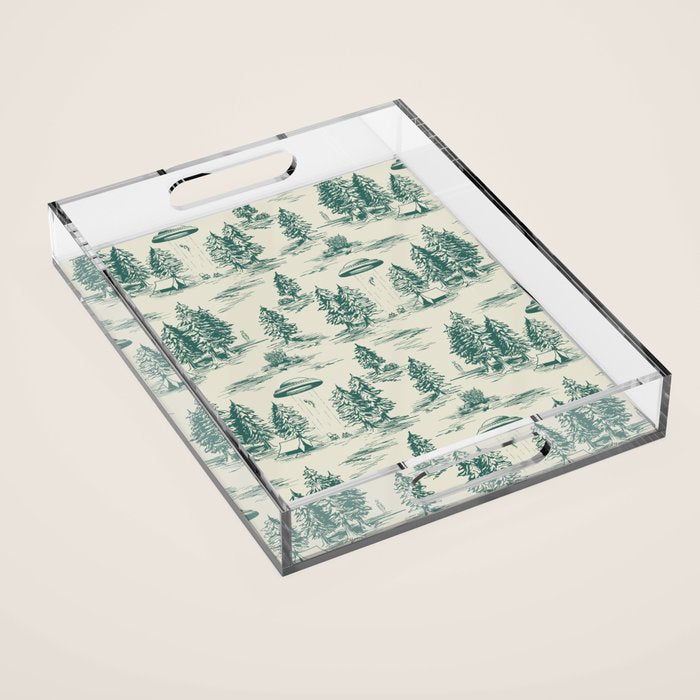 Teal Alien Abduction Toile De Jouy Pattern Acrylic Tray Gallery Image 1