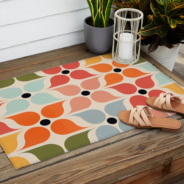 Old times geometry pattern Outdoor Rug Gallery Image 2