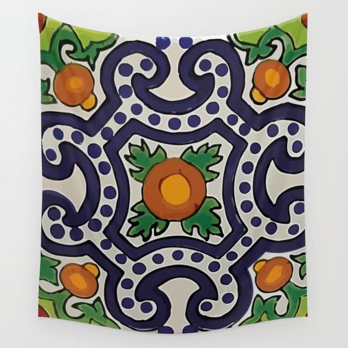 Oranges talavera tile abstract pattern modern decoration Wall Tapestry Gallery Image 4