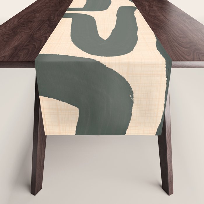 Abstract Retro Maze - Mid Century Modern Lines Green  Table Runner Gallery Image 1