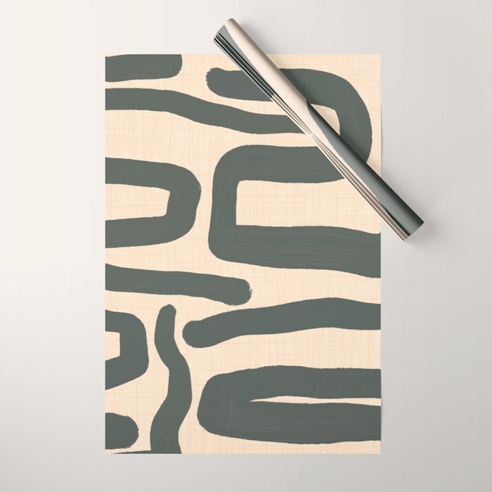 Abstract Retro Maze - Mid Century Modern Lines Green  Wrapping Paper Gallery Image 1