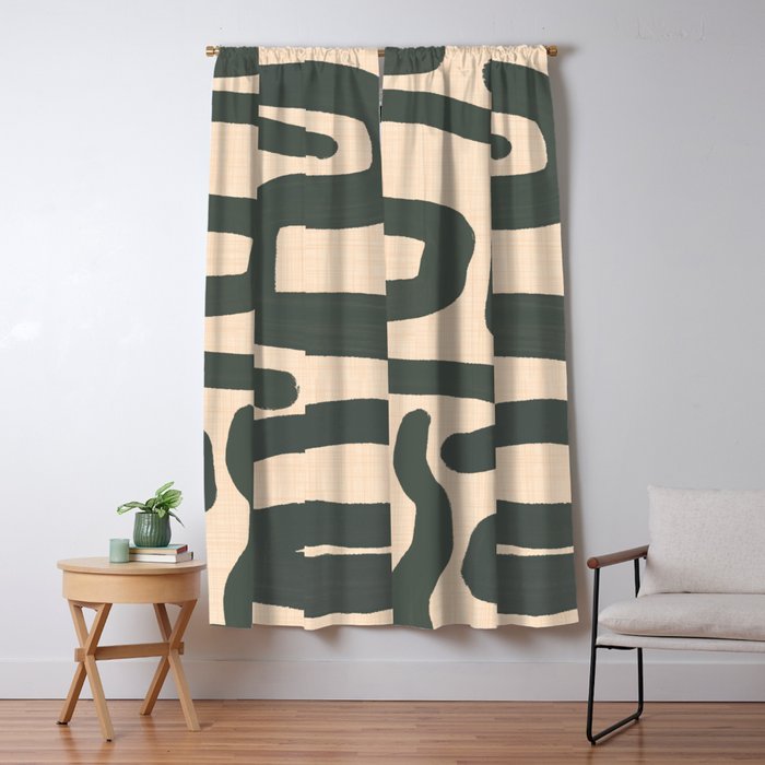 Abstract Retro Maze - Mid Century Modern Lines Green  Window Curtain Gallery Image 5
