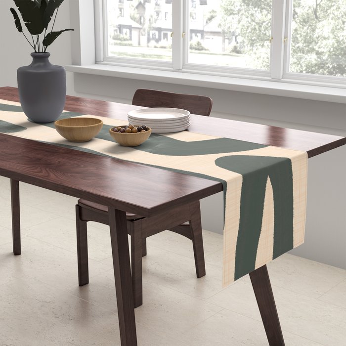 Abstract Retro Maze - Mid Century Modern Lines Green  Table Runner Gallery Image 2