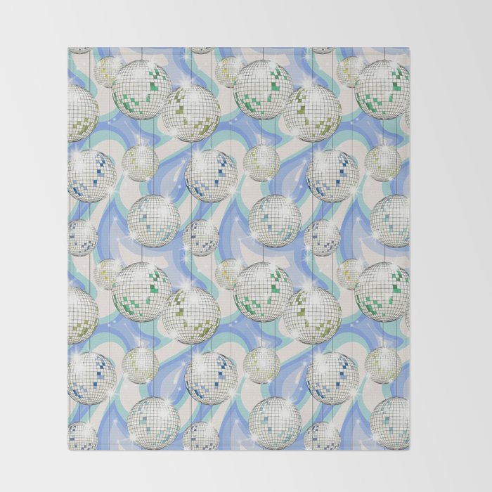 Groovy Party disco ball blue Throw Blanket Gallery Image 2