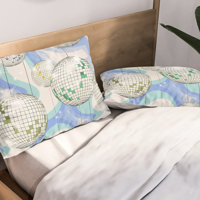Groovy Party disco ball blue Pillow Sham Gallery Image 2
