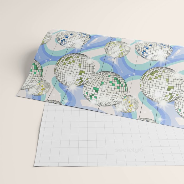 Groovy Party disco ball blue Wrapping Paper Gallery Image 2