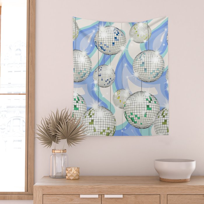 Groovy Party disco ball blue Wall Tapestry Gallery Image 2