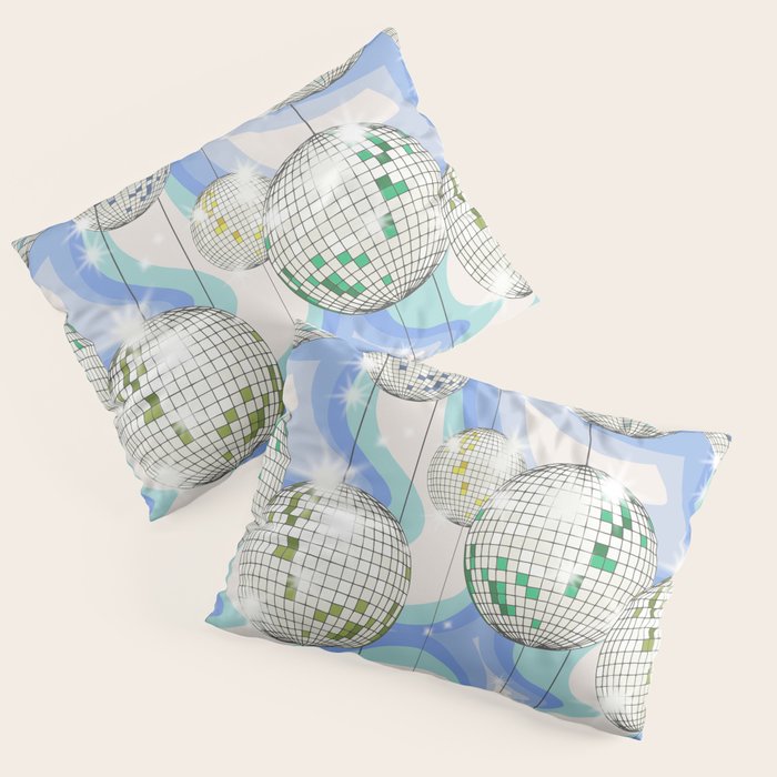 Groovy Party disco ball blue Pillow Sham Gallery Image 1
