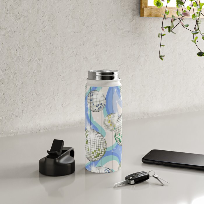 Groovy Party disco ball blue Water Bottle Gallery Image 4