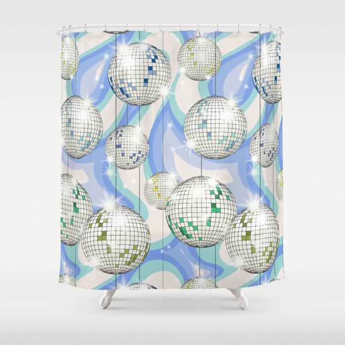 Groovy Party disco ball blue Shower Curtain Gallery Image 1