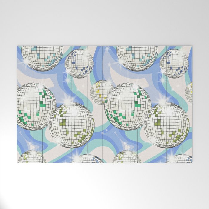 Groovy Party disco ball blue Welcome Mat Gallery Image 1