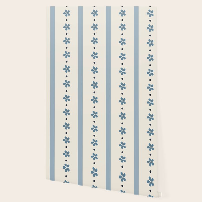 Blue And Cream Stripes And Flowers Wallpaper Gallery Image 2
