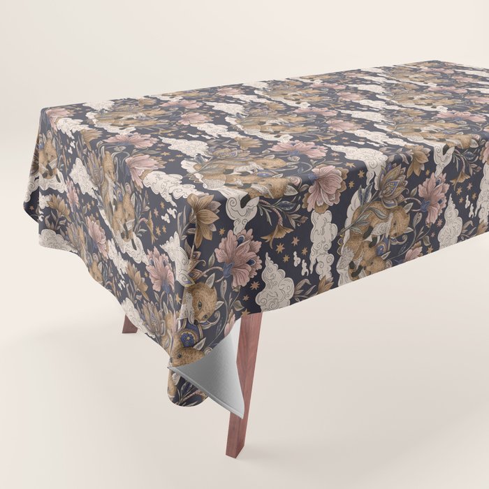 Fox Cubs in Moonlit Garden Tablecloth Gallery Image 1