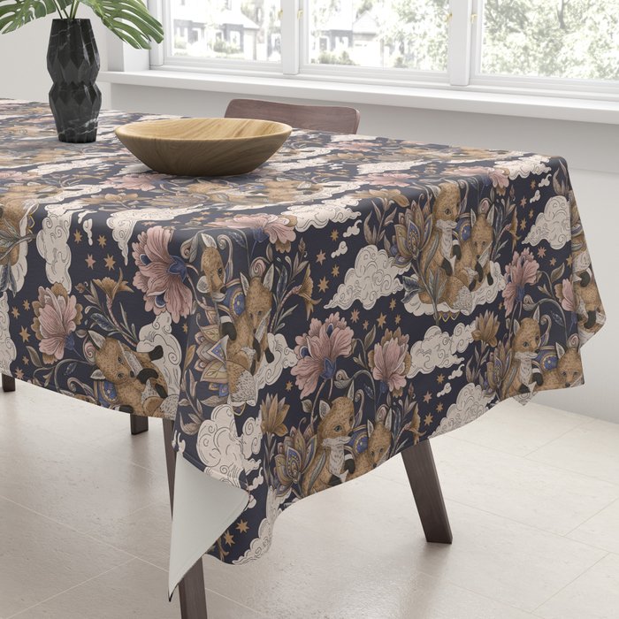 Fox Cubs in Moonlit Garden Tablecloth Gallery Image 3