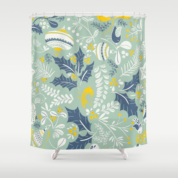 Wonderful ditsy holiday joy mint Shower Curtain Gallery Image 1