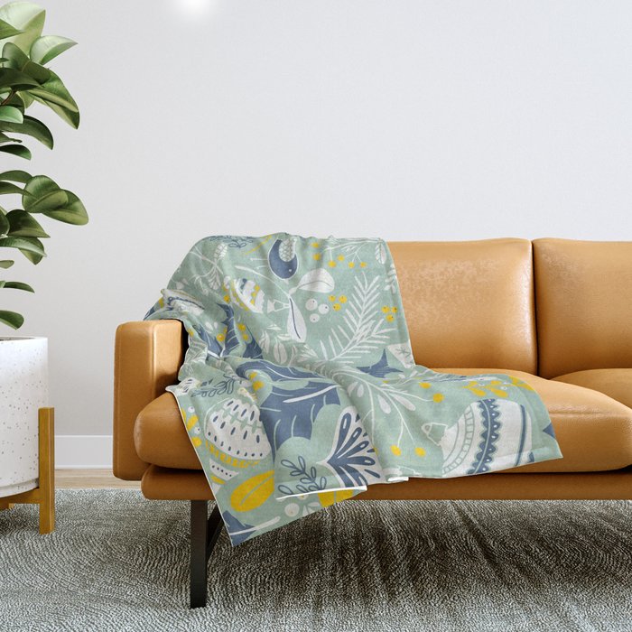 Wonderful ditsy holiday joy mint Throw Blanket Gallery Image 1